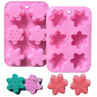 Imagem de Molde de silicone de floco de neve de Natal, 2 peças para fazer sabonetes artesanais, formas de bolo, bandeja de biscoitos, moldes de doces de chocolate, vela de Natal, moldes de bomba de banho,