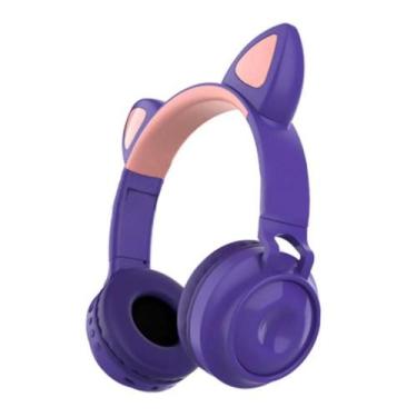 Imagem de Fone De Ouvido Sem Fio Orelhas De Gato 8 Cores De Led Roxo - Exbom
