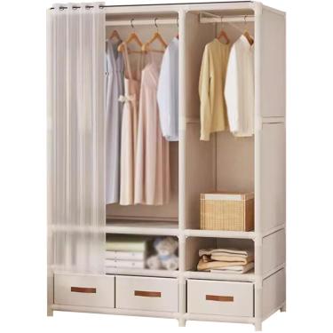 Imagem de Armário de guarda-roupa pequeno, armação de ferro, armário com gavetas, armário autônomo, economia de espaço para armário de casaco, preto, a