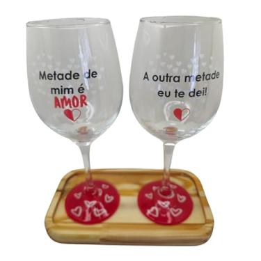 Imagem de META ATACADO, Kit 2 Taças Bandeja Namorados Casal Amor Personalizada Vinho