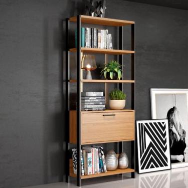 Imagem de Estante Para Sala Com Prateleiras Freijó E Preto 100% Mdf - Pradel SE,