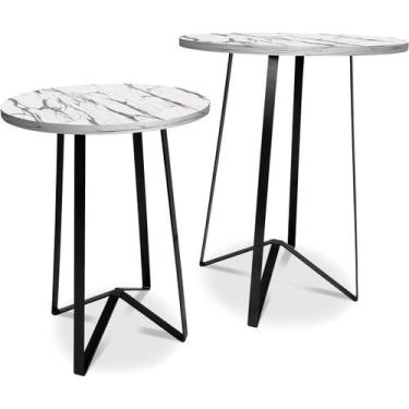 Imagem de Mesa De Canto Dupla Palon Redonda Decoração Para Sala  Preto/Vulcano -