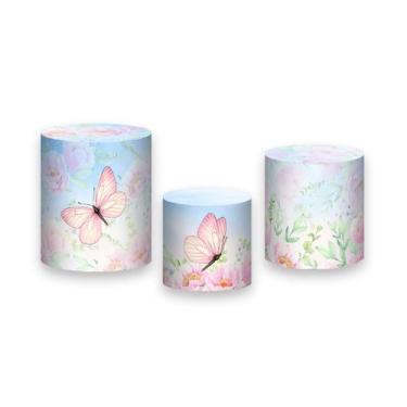 Imagem de Trio de Capas de Cilindro - Borboleta com Flor Azul e Rosa 030 - Via C