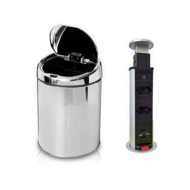 Imagem de Kit Lixeira Automática com Sensor 3 Litros NKF e Torre de 2 Tomadas e 