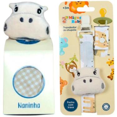 Imagem de Naninha + Prendedor de Chupeta Hipopótamo Bege - Miguel Baby