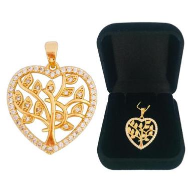 Imagem de Pingente Árvore Da Vida Coração Zircônias Folheada a Ouro 18k Semijoia