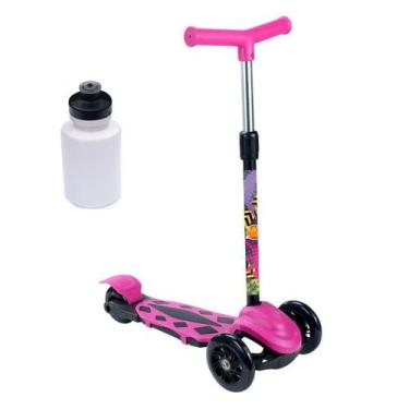 Imagem de Kit Patinete Infantil Trinete Rosa NewPower 3 Rodas +Squeeze - DM Toys