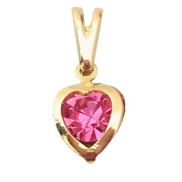 Imagem de Pingente Feminino Coração Rosa em Zircônia Cravejada Banhado a Ouro 18