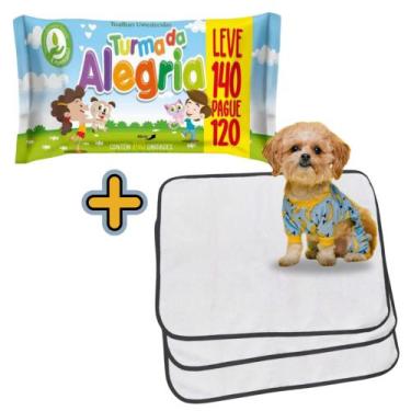Imagem de Kit Higiene Pet com 1 Lenço Umedecido Turma da Alegria + 3 Tapetes Hig