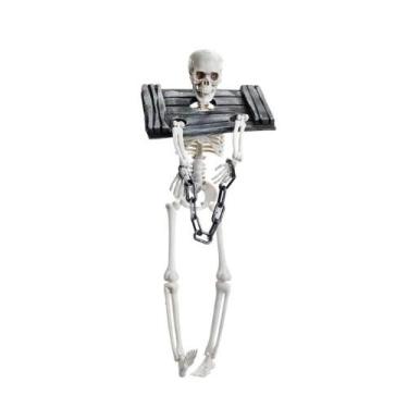 Imagem de Esqueleto Halloween pra Pendurar Acorrentado Na Guilhotina 42 cm - Fan