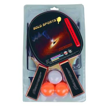 Imagem de Kit Tênis de Mesa Gold Sports New Sirius - 2 Raquetes e 3 Bolas Rede e
