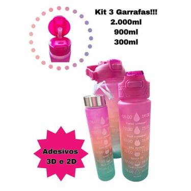 Imagem de Kit 3 Garrafas Motivacionais Squeeze Frases Cores Aleatórias Adesivos 