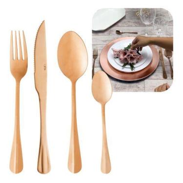 Imagem de Jogo De Talheres Inox Rose 24 Peças - Faqueiro Luxo Lyor, Rose