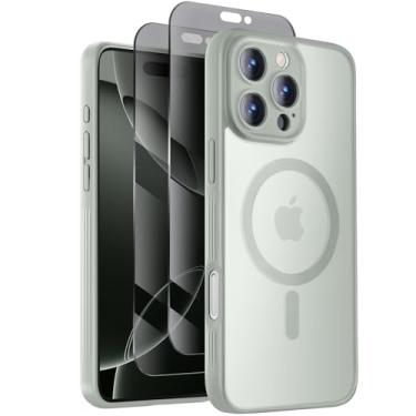 Imagem de Symcele Capa projetada para iPhone 16 Pro Max, compatível com MagSafe, com protetores de tela de privacidade X2, [proteção da câmera] [proteção contra quedas militares] capa de telefone à prova de