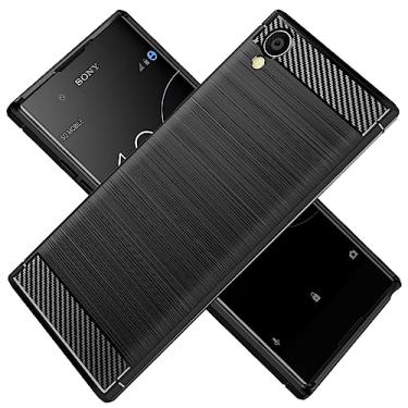 Imagem de HTXWXJC Capa para Sony Xperia XA1 Plus, G3416, G3412, G3426, G3421, G3423, Capa protetora fina de borracha TPU de fibra de carbono antiarranhões à prova de choque para Sony Xperia XA1 Plus preta