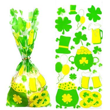 Imagem de Sacolas de doces do Dia de São Patrício Sacos de lembrancinha de festa de São Patrício Trevo Irlandês Lucky Leprechaun Pote Plástico Celofane Sacos de Presente para Dia de São Patrício Festival