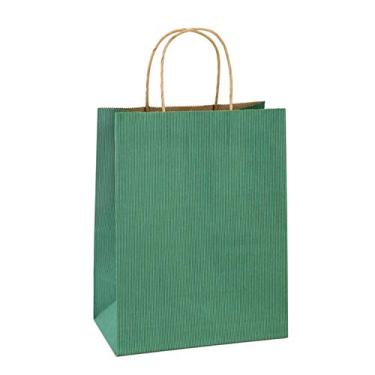 Imagem de Sacolas BagDream de compras e presentes, com alças, 20 x 11 x 27 cm, 100 unidades, papel craft 100% reciclado – Listra verde, varejo a granel