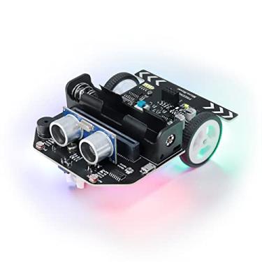 Imagem de Freenove Micro:Rover Kit para BBC Micro:bit (não incluído, funciona com V1 e V2), prevenção de obstáculos, rastreamento de luz, controle remoto, luzes coloridas, blocos e código Python