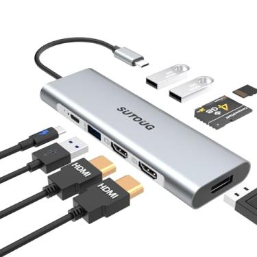 Imagem de SUTOUG Estação de ancoragem 9 em 1 USB C Hub de tela tripla para MacBook Pro Air e Windows (2 HDMI, DP, 100 W PD, leitor de cartão SD/TF, 3 portas USB 3.0), compatível apenas com o modo espelhado Mac
