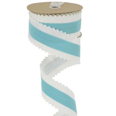 Imagem de MEEDEE Fita de feltro de Natal com fio de 6 cm com recorte central de veludo azul para decoração de árvore de Natal, laço de topo, guirlanda de fita