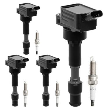 Imagem de Pacote de bobina de ignição e velas de ignição de irídio conjunto de 4 compatíveis com Hyundai Elantra Kona Sonata Veloster Kia Forte Optima Soul 2.0L substitui # UF816 27300-2E601