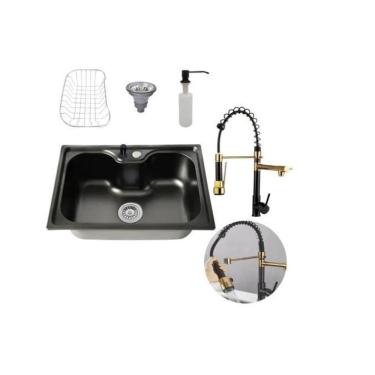 Imagem de Kit Cuba Cozinha Gourmet Aço Inox E Torneira 2 Saídas