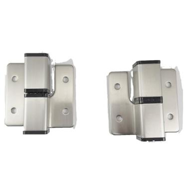 Imagem de Dobradiça de fechamento automático ativada por gravidade de aço inoxidável para porta de divisória de vaso sanitário nº 4 acabamento acetinado, 1 par direito dentro, esquerdo para fora