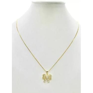 Imagem de Cordão Feminino 1mm Laço Cravejado - Banhado a Ouro 18k - ToJoia18k