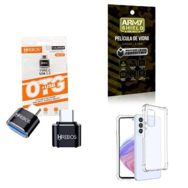 Imagem de Kit Adaptador USB para Tipo C + Capinha Samsung A53 + Película 3D - HR