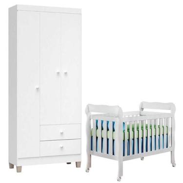 Imagem de Berço Americano Lila e Guarda Roupa Ternura Baby 3 Portas Branco Brilh