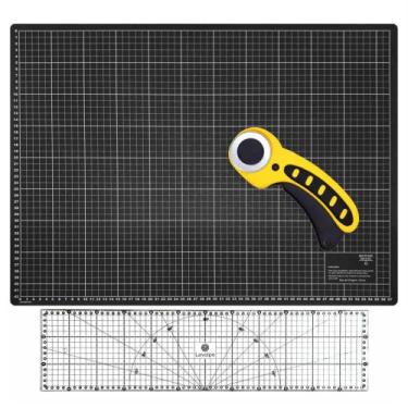 Imagem de Kit Base De Corte A2 Régua 15x60cm Cortador Patchwork Preto - Levolpe