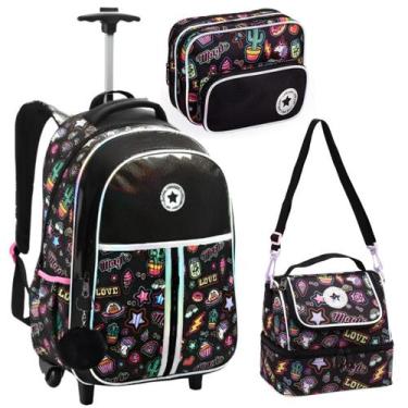 Imagem de Kit Material Escolar 3 Peças Mochila de Rodinhas + Lancheira Térmica +