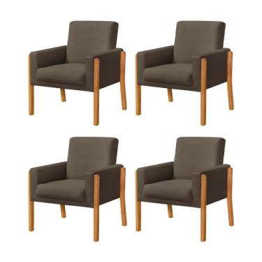 Imagem de Kit 4 Poltronas Sala de Espera Pés em Madeira Santorini Veludo Marrom 