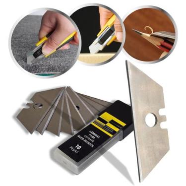 Imagem de Kit Jogo Lâmina Trapezoidal Estilete Auto Retrátil 10 Pç Profissional 