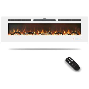 Imagem de Lareira Elétrica de 183 cm, Embutida ou de Parede, Aquecedor Linear com Termostato, Tela Touch,Chama Multicolorida,Timer, Troncos e Cristais, Kentsky