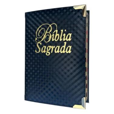 Imagem de Biblia Preta xadrez material sintético Cp dura acolchoada com Borda Do