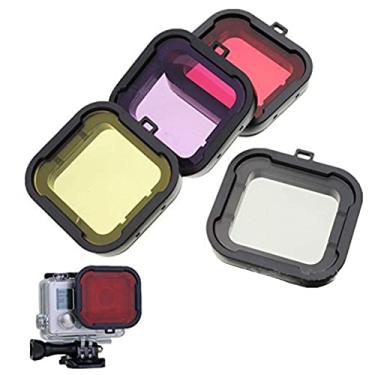 Imagem de Câmera de ação portátil ABS cinza/vermelho/roxo/amarelo capa de filtro de lente de mergulho para proteção Go-pro Hero 3+ 4