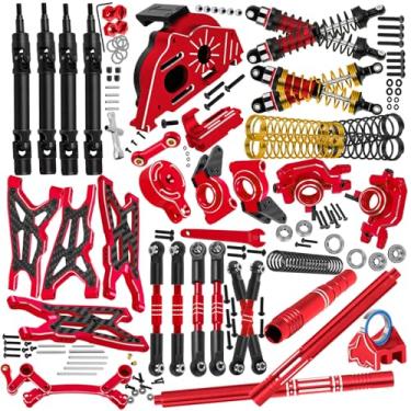 Imagem de hopsupRC RC Shocks&Arms&Caster Blocks hubs&25T Direct Mount Servo Saver&Steering Bellcranks&CVD&Support&Gearbox&Center Driveshafts&Turnbuckles Links Parts for 1/10 Big Rock 4X4 V3 3S BLX,Red