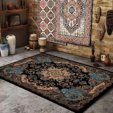 Imagem de Tapete retrô americano grande área sala de estar decoração casa estilo étnico quarto tapete vestiário sala tapete macio lavável, flanela 8,60x90cm capacho