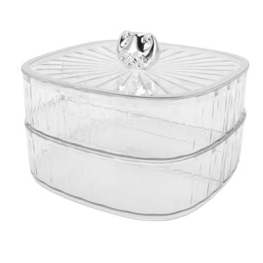 Imagem de Bandeja de Servir Lanches, Bandeja de Servir Dividida Em 2 Camadas Com Tampa, Pratos de Servir Divididos Em Plástico Recipientes de Caixa de Lanches