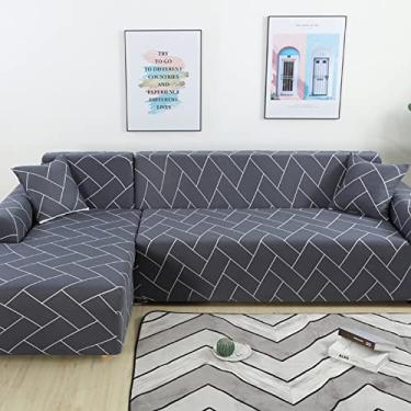 Imagem de 2 capas de sofá para sofá secional em forma de L, conjunto de capas de sofá em formato de L, capas de sofá impressas em forma de L para animais de estimação (2 + 3 assentos em forma de L, linhas de