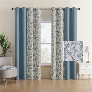 Imagem de Cortinas florais verde-sálvia, cortinas de fazenda dos anos 70, fornecem privacidade, reduzem a luz e adicionam uma estética fofa vintage. Isolamento térmico para quarto/sala de estar (azul, 2