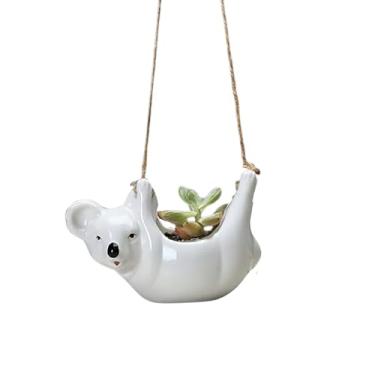 Imagem de zaoalife Vaso suspenso de coala para decoração de interiores, vaso suspenso de coala de cerâmica, vaso de flores de cacto, lindo suporte de vaso de flores para plantas suculentas