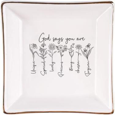 Imagem de Baobeily Presentes cristãos para mulheres – Bandeja de pratos inspiradora, presentes espirituais católicos religiosos, prato de joias com versículo da Bíblia para aniversários, Natal