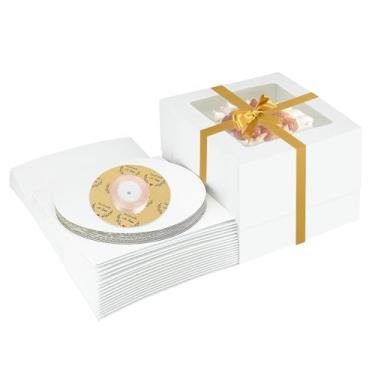 Imagem de Yeplan 10 pacotes de caixas de bolo altas e placas de bolo, caixas de padaria de 10x10x8 polegadas com janela, recipientes de bolo multicamadas brancos para aniversário, casamento, dia de aç