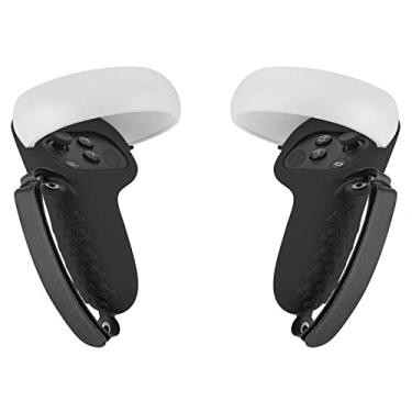 Imagem de Geekria Touch Controller Grip Cover Compatible with Meta Quest 2, VR Anti-Throw Handle Grip Silicone Sleeve with Adjustable Hand Strap, Controller Caps (Black)