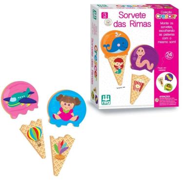 Imagem de Sorvete das Rimas Jogo Didático com 24 Peças em Madeira - NIG BRINQUEDOS