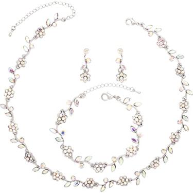 Imagem de QYJ Gargantilha de cristal austríaco banhado a ouro 14 quilates/banhado a ouro 14 quilates/brincos com pingente de pulseira de elos de flor para noivas, casamentos, presentes de festa de casamento, adequado com vestido de casamento, Metal, Cristal
