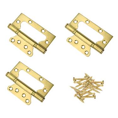 Imagem de FarBoat Dobradiças de porta sem encaixe, 3 peças, dobradiça bifoldada de 10 x 3,8 cm, rolamento de esferas de aço inoxidável 304, dobradiça silenciosa com parafusos de montagem para móveis de porta (dourado)