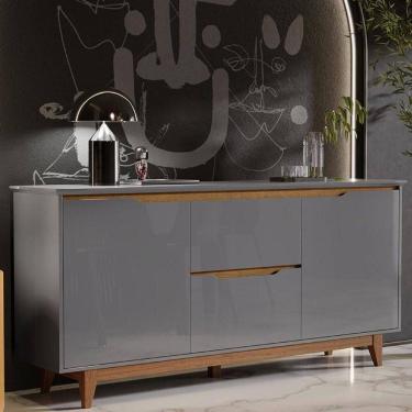 Imagem de Aparador Buffet Flow 2 Portas 2 Gavetas Pés Madeira Maciça Cinza/freijo Cinza/freijo